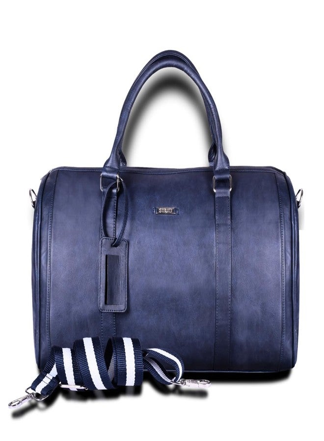 STRUTT Blue Faux Leather Duffel Bag Stylish & Lightweight Travel Duffle Bag for Women, Premium Duffel Bag for Travelling & Gym - Image 1